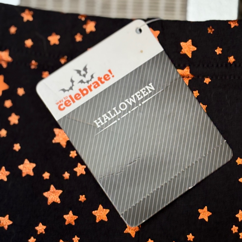NWT Kids Star Patterned Leggings - Black and Orange - Picture 3 of 7